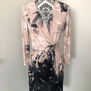 Calvin Klein Women's Petite Printed Faux-Wrap Dres